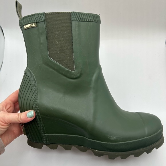 Sorel Joan Of Arctic Rain Wedge Rain Boots Chelsea Waterproof Green Rubber 11 - Picture 10 of 15